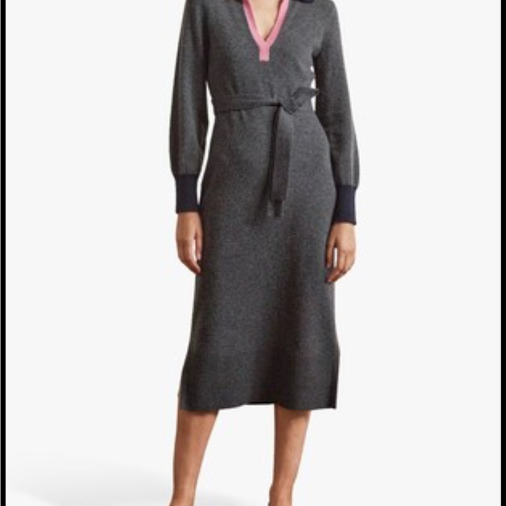 Boden Gray Bishop Sleeve V-Neck Sweater Dress